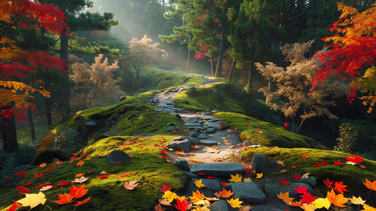 秋の苔の稜線