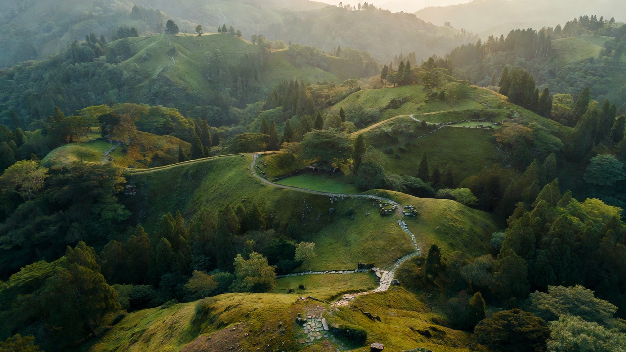 幾重にも重なる苔の丘